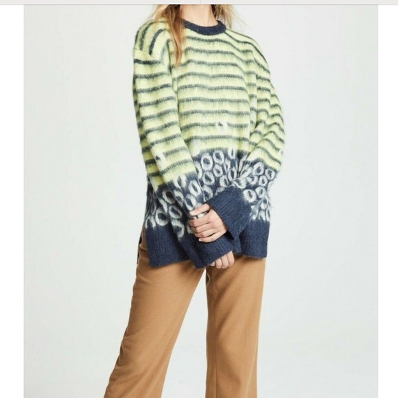 Current/Elliot Wes Striped Leopard Brushed Fuzzy Oversized Sweater, Sz 4 XL - Picture 3 of 11